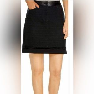 NWT Karl Lagerfeld 12‎ black faux leather trim tweed mini skirt